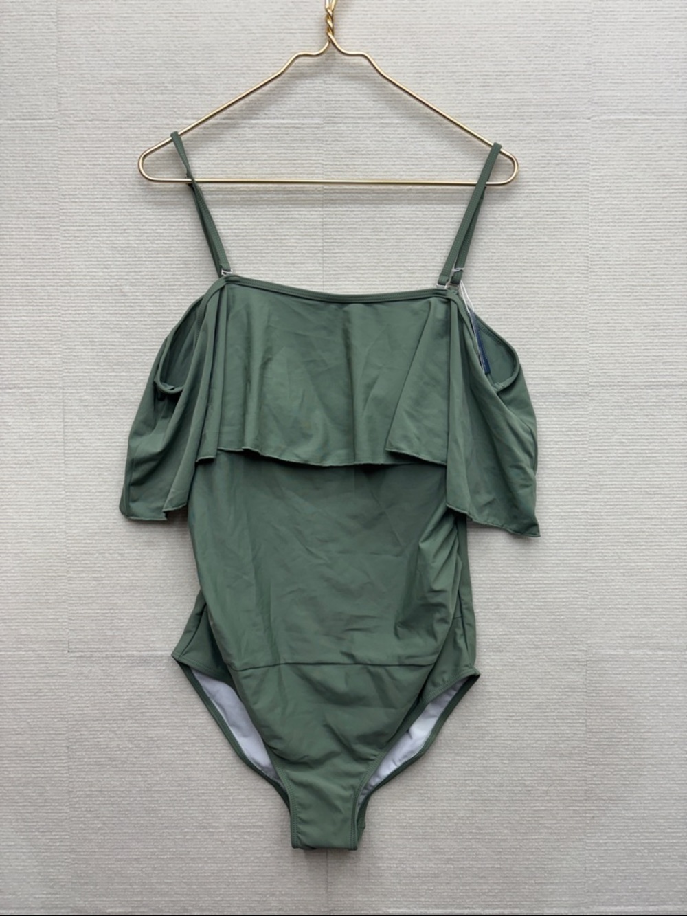 New Summer Mae | medium Olive Green One-Piece Swimsuit with Flounce